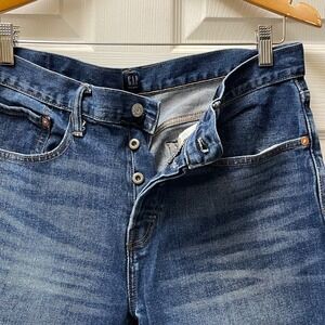 Gap Men's 34x30 Bright Blue 1969 Cropped Slim Fit Denim Brown Jeans Button Fly